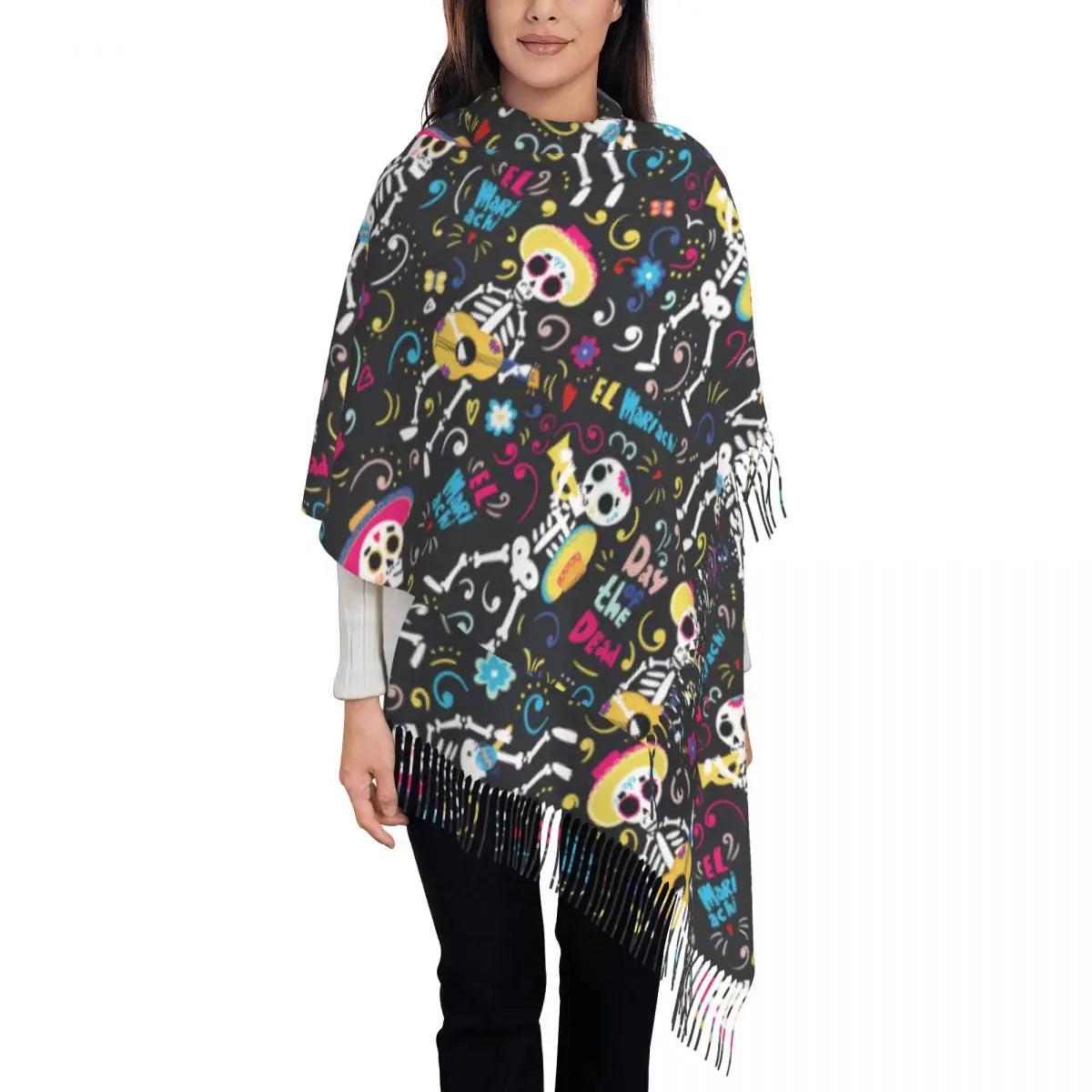 Day of the Dead Sugar Skull Colorful Flower Scarf – Warm Pashmina Shawl, Wrap for Women - Premium scarf from Lizard Vigilante - Just $23.66! Shop now at Lizard Vigilante