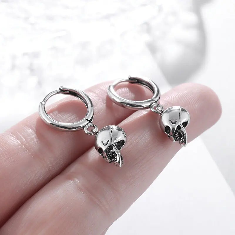 Silver-Plated Skull Drop Earrings – Gothic Ghost Head Hypoallergenic Earrings for Men & Women, Perfect for Halloween & Punk Rock Style - Premium skull jewelry from Lizard Vigilante - Just $16.66! Shop now at Lizard Vigilante