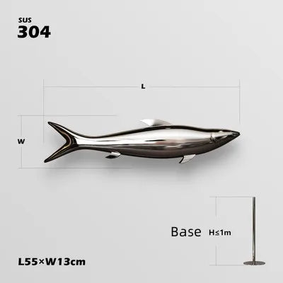Stainless steel fish sculpture, outdoor lawn, pool, landscape decoration, mirror, crafts