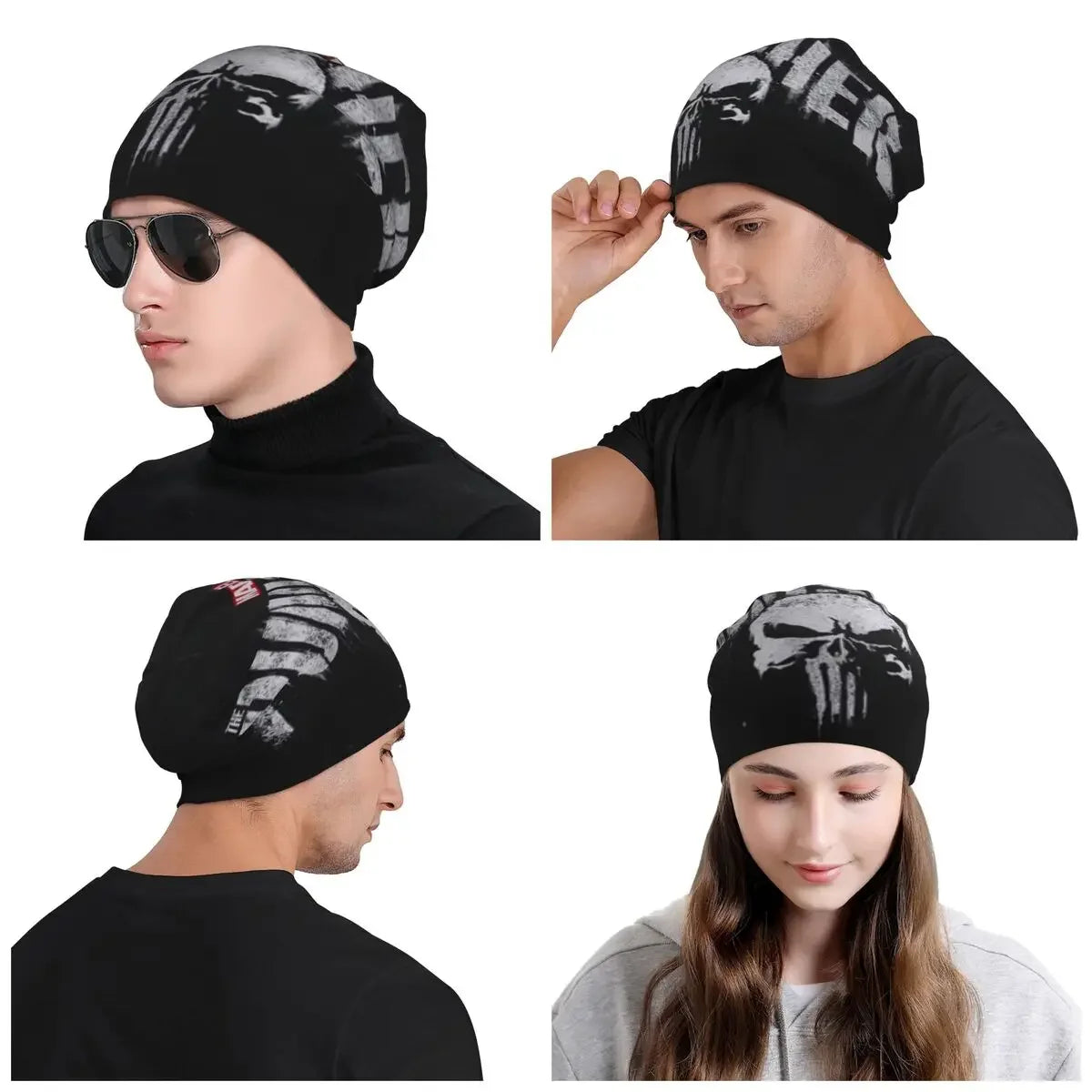 Punisher Skull Beanie – Heavy Metal Skeleton Cap for Men and Women, Ultimate Winter Knit Hat for Punk and Rock Fans - Premium beanies from Lizard Vigilante - Just $19.88! Shop now at Lizard Vigilante