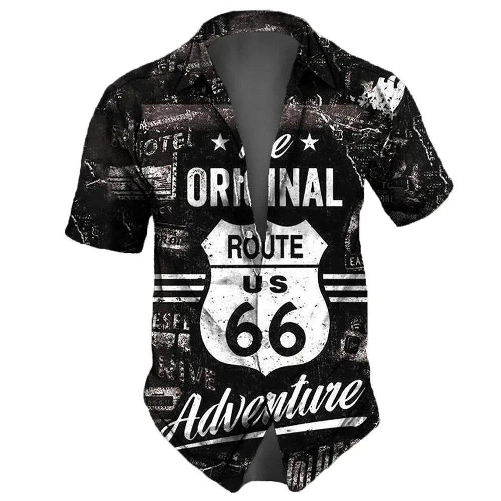 "U.S. Route 66 Retro Hawaiian Shirt" - 3D Fashion Short Sleeve Streetwear for Men - Premium hawaiian shirt from Lizard Vigilante - Just $26.66! Shop now at Lizard Vigilante