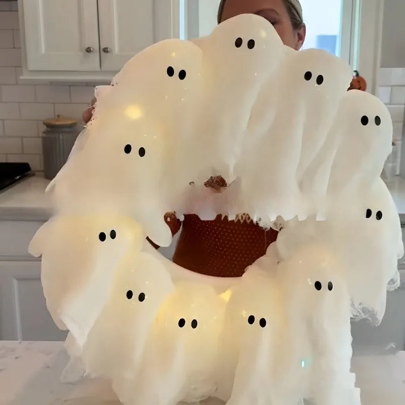Modern Lit Ghosts Wreath Aesthetic Halloween Home Decor Luxury Wall Decoration Cute Halloween Wall Decors Interior Decorations