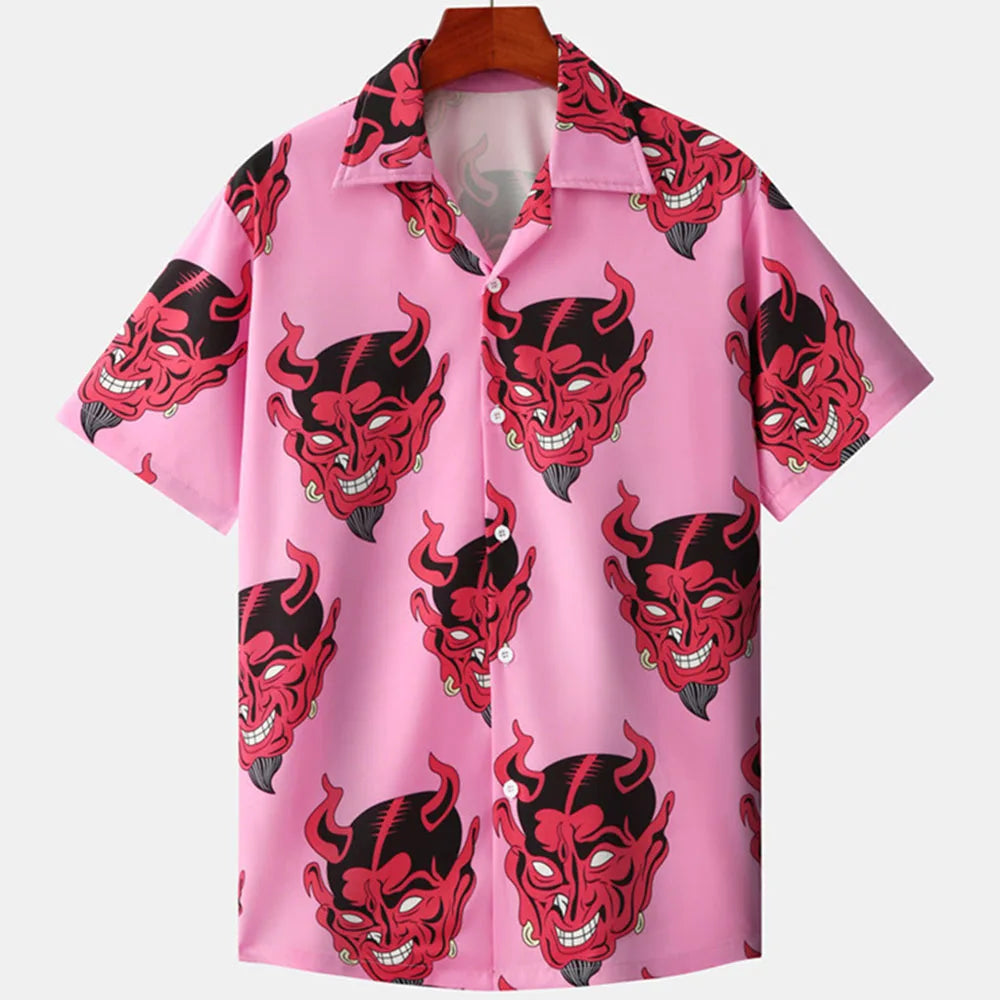 Devil Print Cuban Collar Hawaiian Shirt for Men – Trendy Summer Streetwear - Premium shirt from Lizard Vigilante - Just $23.88! Shop now at Lizard Vigilante