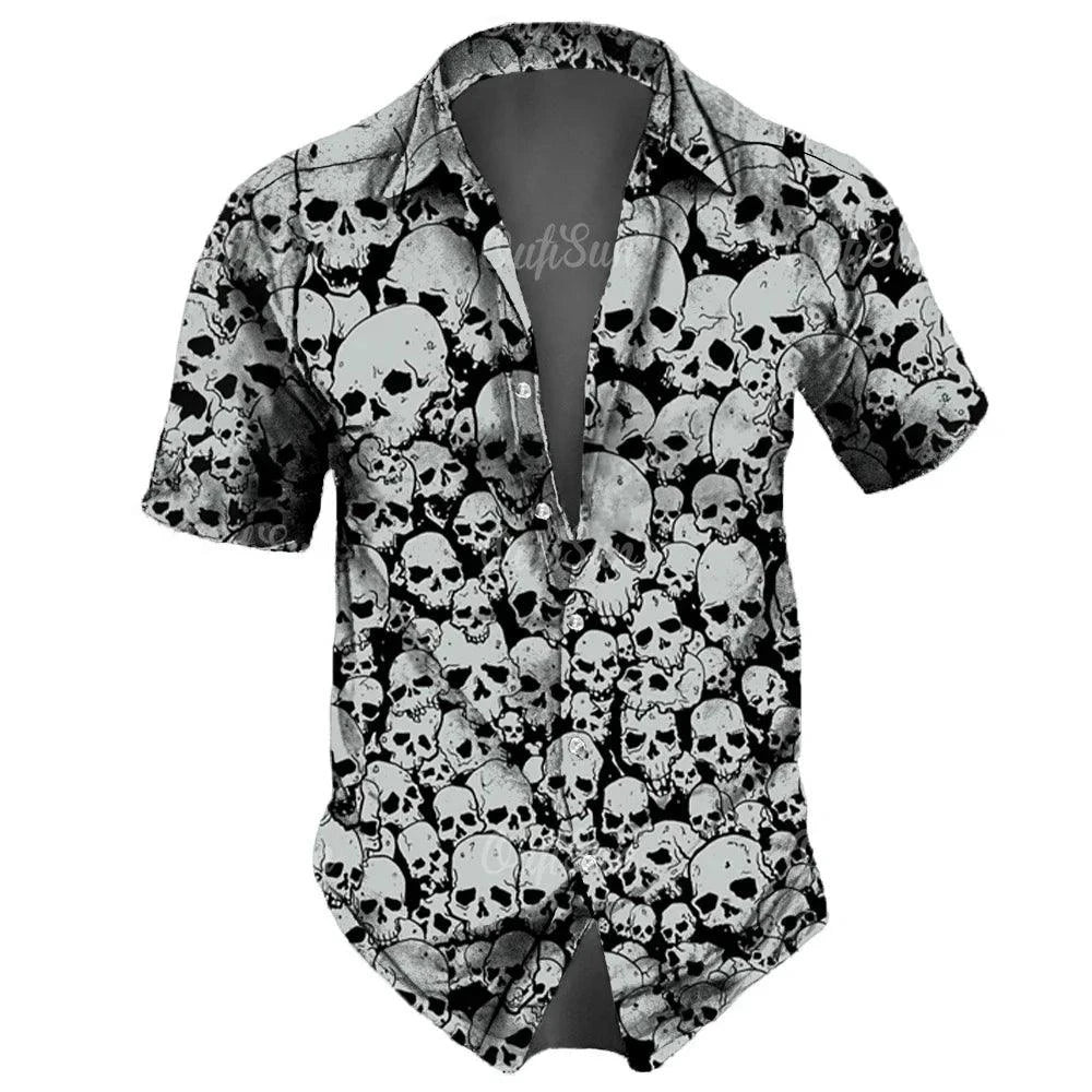 Vintage Skulls Men's Hawaiian Shirt - Casual Short Sleeve Streetwear for Males - Premium hawaiian shirt from Lizard Vigilante - Just $26.66! Shop now at Lizard Vigilante