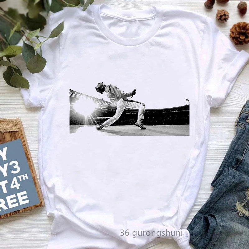 Vintage Freddie Mercury T-Shirt for Women | Retro Queen Band Graphic Tee | 2024 Hipster Casual Summer Tops - Premium T-Shirt from Lizard Vigilante - Just $23.88! Shop now at Lizard Vigilante