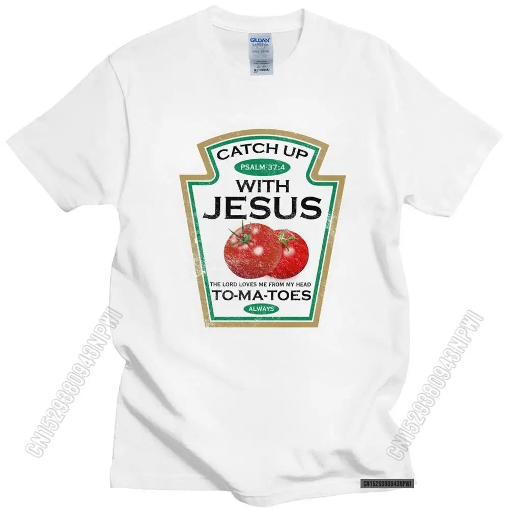 Crucify Your Cravings: The 'Catch Up With Jesus' Vegan Tomato T-Shirt - Premium t-shirt from Lizard Vigilante - Just $23.88! Shop now at Lizard Vigilante