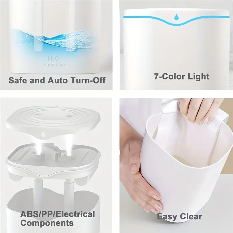 2000ml Air Humidifier Double spray Mist nozzle Cool Mist Large capacity Colorful Night Light usb H2O Air Diffuser Humidifier