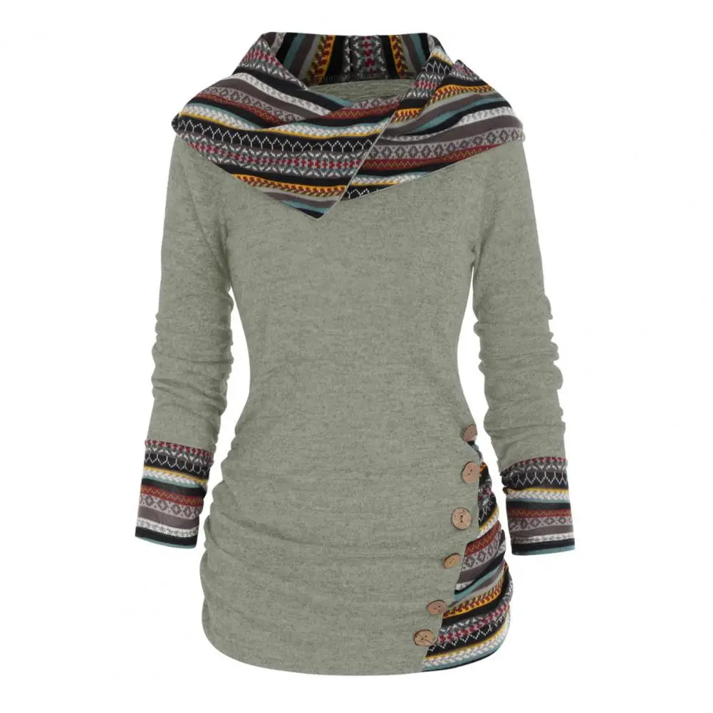 Women Sweatshirt Ethnic Style Geometric Stripe Splicing Print Hoodie Autumn Winter Hooded Long Sleeve Mid-length Sweatshirt - Premium hoodie from Lizard Vigilante - Just $39.99! Shop now at Lizard Vigilante