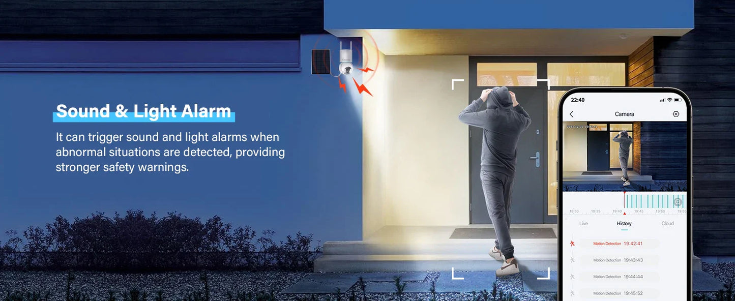 Jennov Solar Security Camera Outdoor Wireless, 2K 3MP 360° View Battery Powered WiFi CCTV Camera with Solar Panel IP66