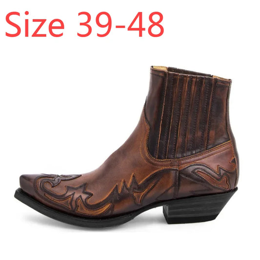 Men's Retro Cowboy Boots with Embroidery | Steampunk Leather Ankle Boots | Western Martin Boots - Premium boots from Lizard Vigilante - Just $58.88! Shop now at Lizard Vigilante