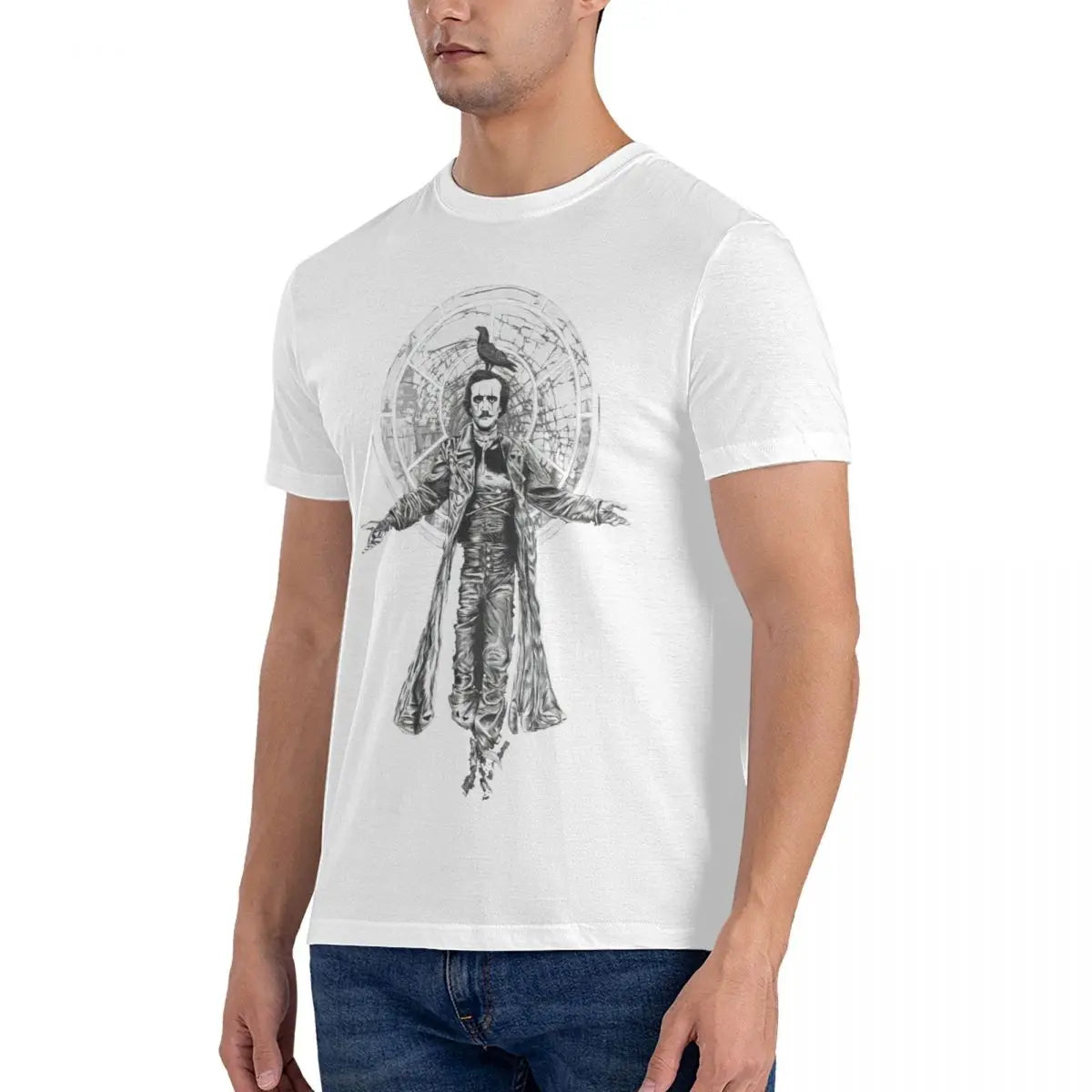 Edgar Allan Poe Inspired T-Shirt – Men's Oversized Crew Neck Cotton Tee, Short Sleeve, Unique Print, Perfect Gift Idea - Premium tee from Lizard Vigilante - Just $23.88! Shop now at Lizard Vigilante