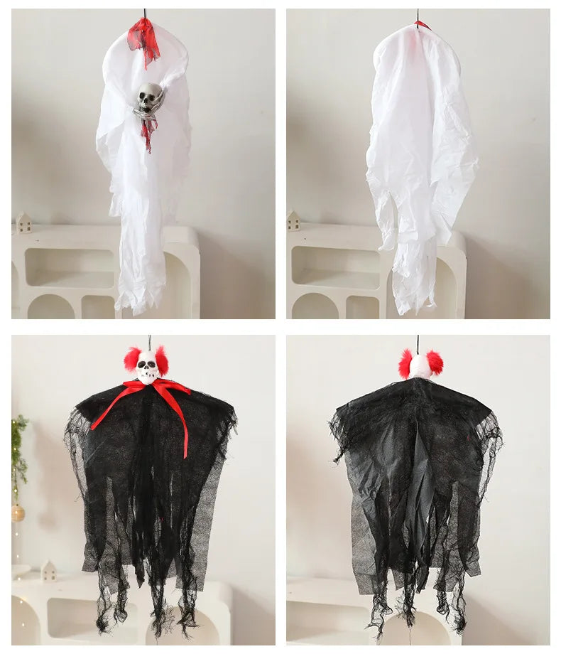 Halloween Gauze Skull Decor - Horror Grim Reaper, Headless Ghost & Red-Haired Ghost Ornaments for Haunted House Decoration