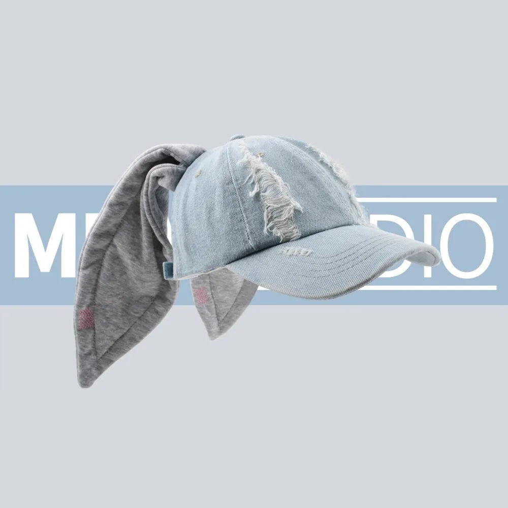 New Jeans Minji Haerin OMG Stage Long Rabbit Ear Hat Y2K Style Denim Blue Baseball Cap Fashion Kpop Caps Fan Collectable Gifts - Premium  from Lizard Vigilante - Just $28.99! Shop now at Lizard Vigilante