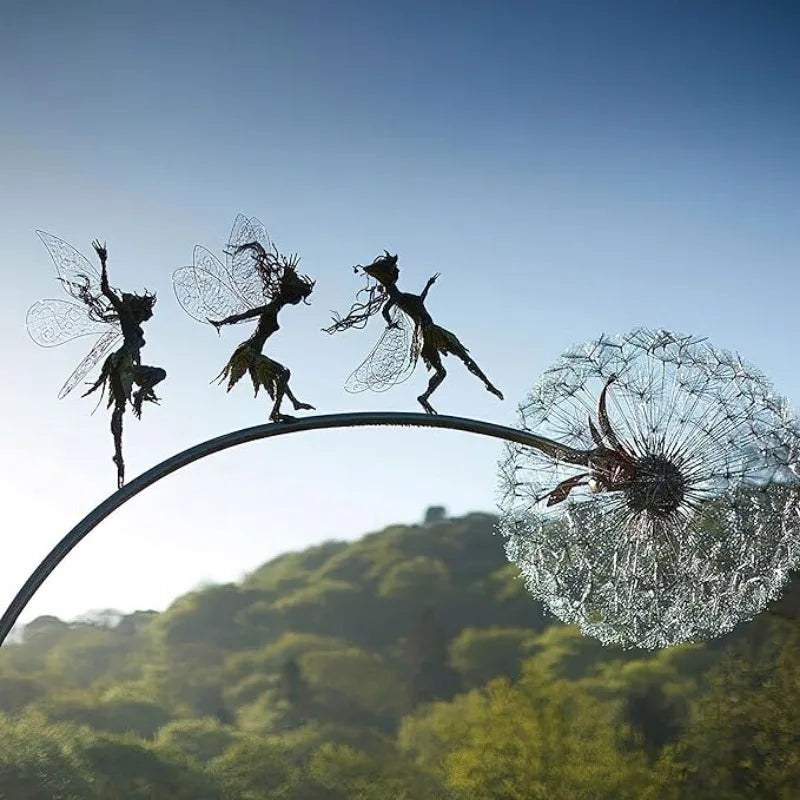 Whimsical Flower Fairy Garden Statue - Stainless Steel Art Sculpture with Delicate Dance Pose - Outdoor Courtyard, Lawn, and Ter