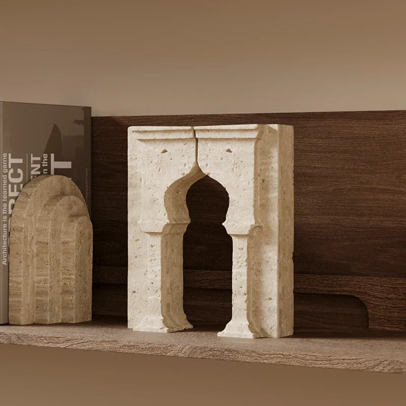 Travertine Sculptures and Figurines Archway Shape Statue for Shelf Coffee Table TV Cabinet Bookshelf Living Room Home Decoration