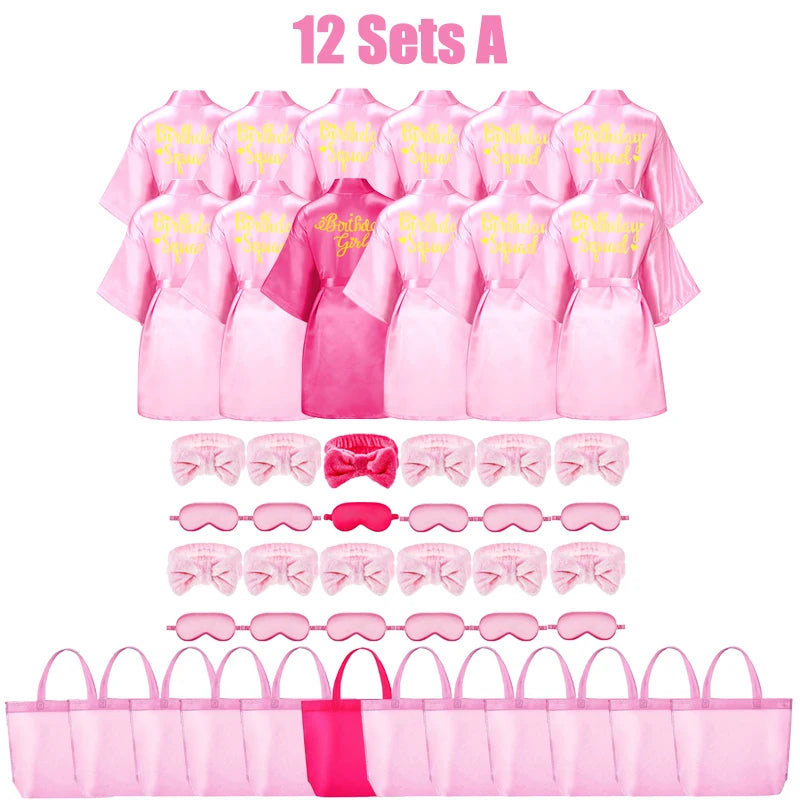 6/10/12 Set Birthday Squad Robes Spa Party for Girls Kimono Satin Spa Robes Child Party Favors for Kids Birthday Hot Pink Party - Premium  from Lizard Vigilante - Just $111.99! Shop now at Lizard Vigilante