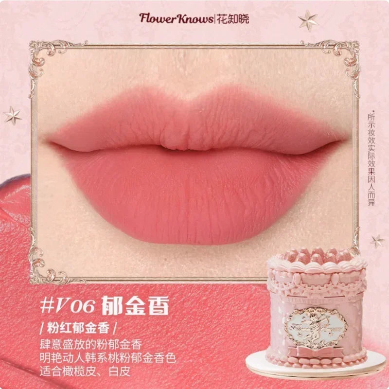 Flower Knows Strawberry Cupid Cake Lip Cream Lip Mud Matte Moisturizing Lipstick Silky Smooth Lip Makeup Professional Cosmetics