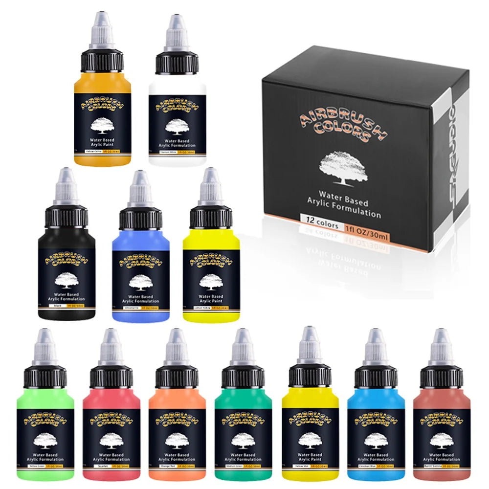 SAGUDIO 12-Color Airbrush Acrylic Paint Set 30ml Bottles Water-Based Waterproof Quick-Dry for Models, Shoes, Wood, Fabric, Leather - Premium paint from dsers - Just $83.38! Shop now at Lizard Vigilante