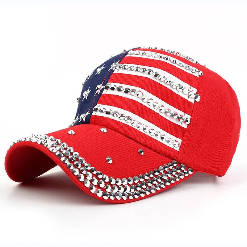 Men Women Baseball Cap USA Flag Diamond Rivet Brand Snapback Unisex Adjustable Rap Rock Hats Fashion Gorras - Lizard Vigilante