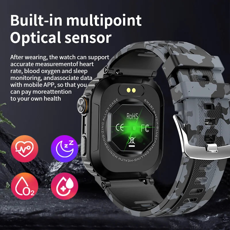 Rugged and Durable Military Smart Watch – 2.01" HD Display, IP68 Waterproof, Bluetooth Voice Smartwatch for Android & iOS - Premium smart watch from Lizard Vigilante - Just $58.99! Shop now at Lizard Vigilante