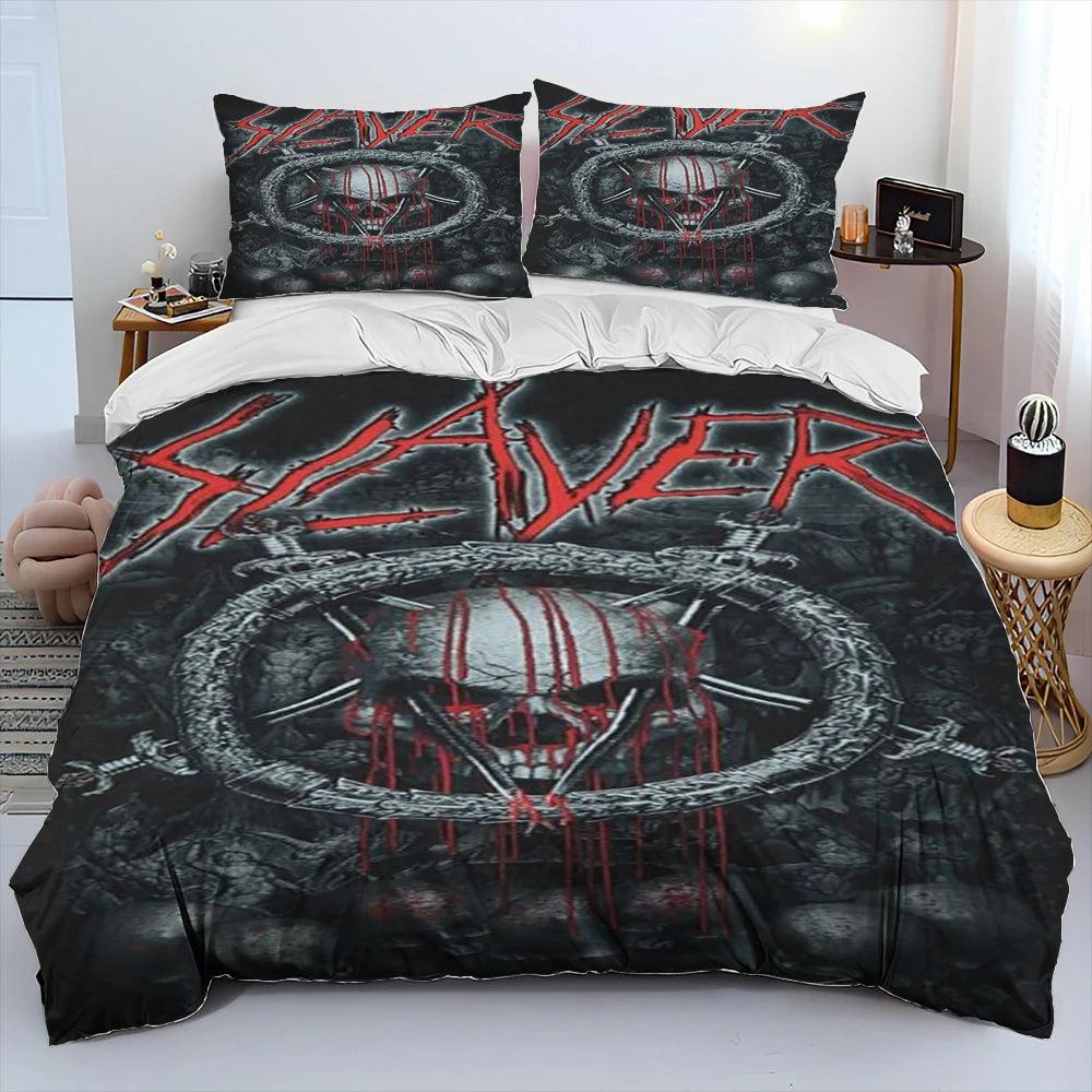 Slayer Show No Mercy Heavy Metal Band Music Comforter Bedding Set, Duvet Cover Bed Quilt Cover Pillowcase,king Queen Size Bedding Set Kids - Lizard Vigilante