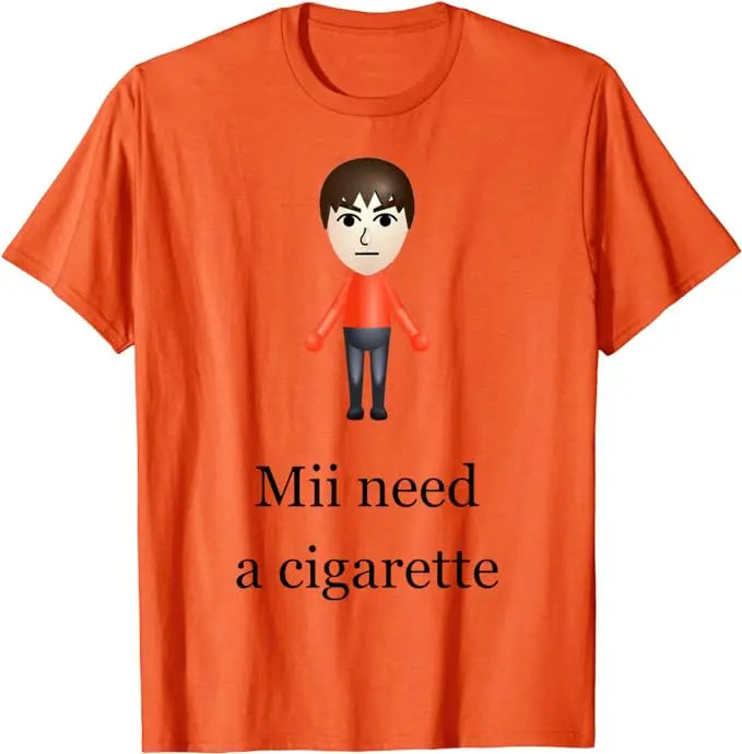 Mii Need A Cigarette T-Shirt – Funny Men's Fashion Novelty Tee, Humorous Gift, Short Sleeve Graphic Top - Premium tshirt from Lizard Vigilante - Just $23.95! Shop now at Lizard Vigilante