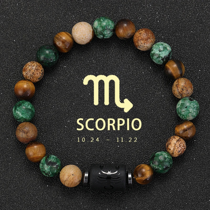 Zodiac Signs Natural Stone Bracelets Taurus Cancer Virgo Pisces Bracelets Ladies Men Couples Friendship Jewelry Gift Bracelet - Premium bracelet from Lizard Vigilante - Just $22.99! Shop now at Lizard Vigilante