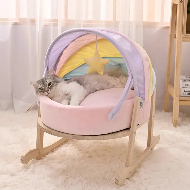 Cat House Bed Cute Cat Bed Rainbow Tent Pet Dog Sleeping Pad Winter Warm Deep Sleep Cat Nest Comfortable Breathable Cat House