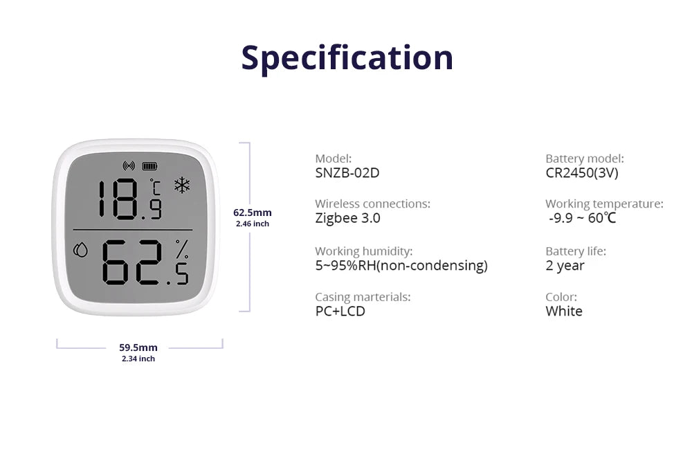 SONOFF SNZB-02D Zigbee LCD Temperature & Humidity Sensor - Premium temperature sensor from Lizard Vigilante - Just $35.99! Shop now at Lizard Vigilante