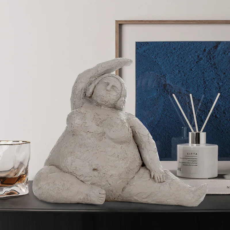 Abstract Body Sculpture Resin Handicraft Fat Woman Yoga Statue Irregular Hand-made Clay Sculptures Home Decoration Accessories