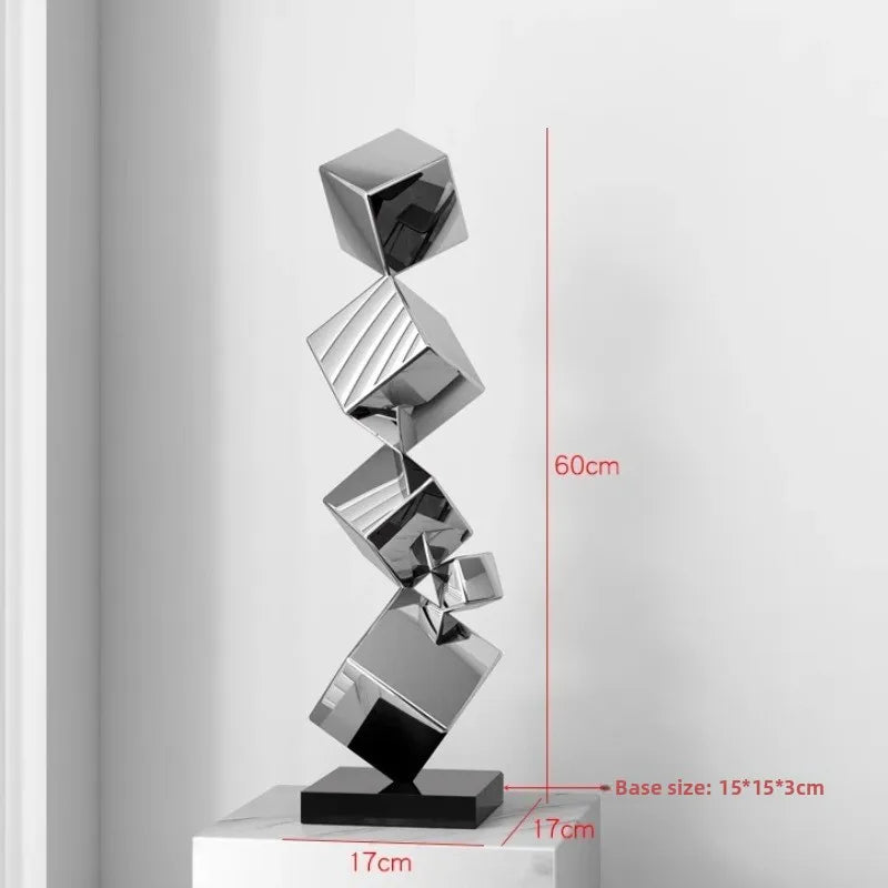 Stainless Steel Geometric Modeling Statues Modern Simple Luxury Living Room Entrance Hall Lobby Creative Sculptures Home Decor