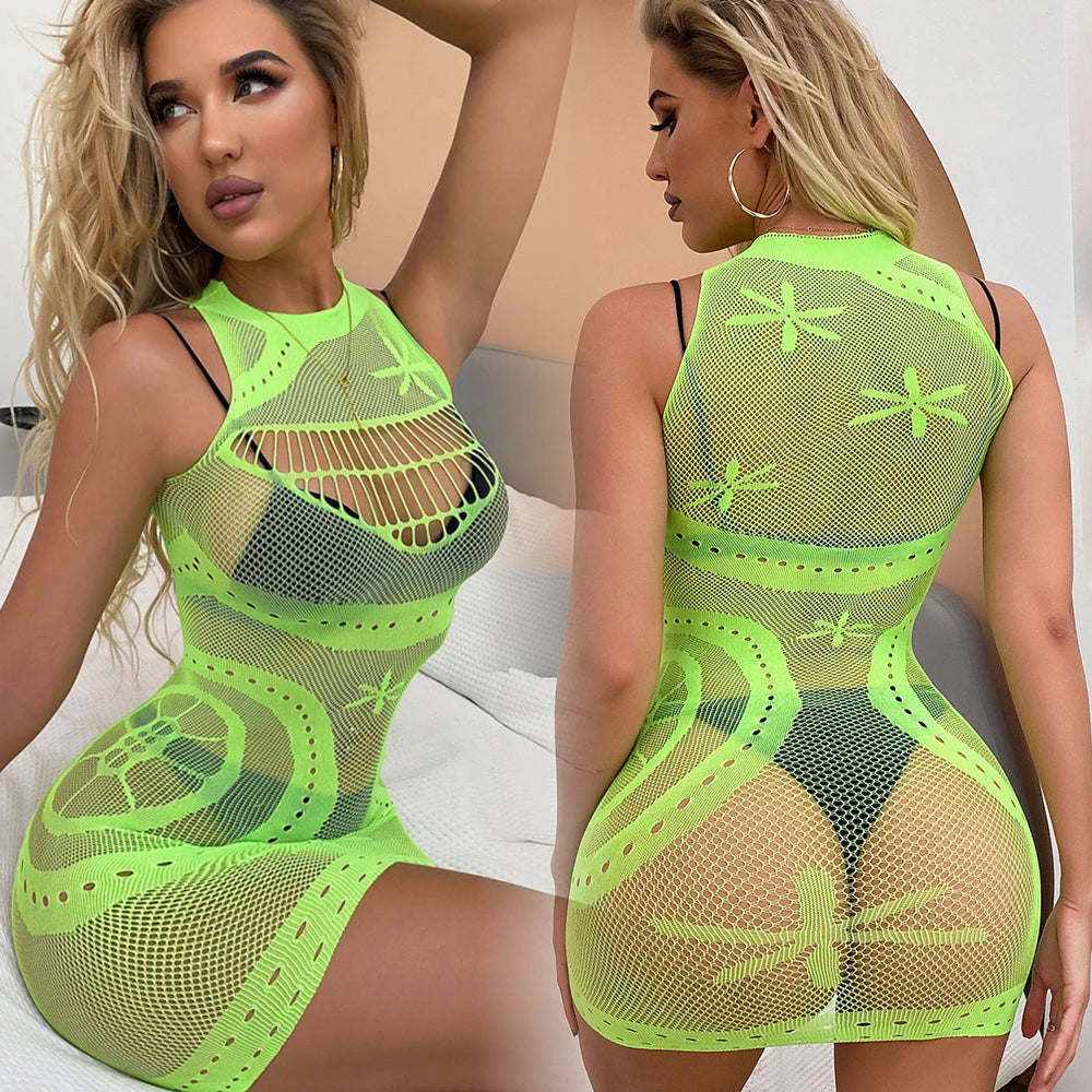 Seductive Sheer Babydoll Lingerie Dress – Sexy Fishnet Bodycon Nightwear, Hollow Out Clubwear for Women - Premium lingerie from Lizard Vigilante - Just $28.88! Shop now at Lizard Vigilante