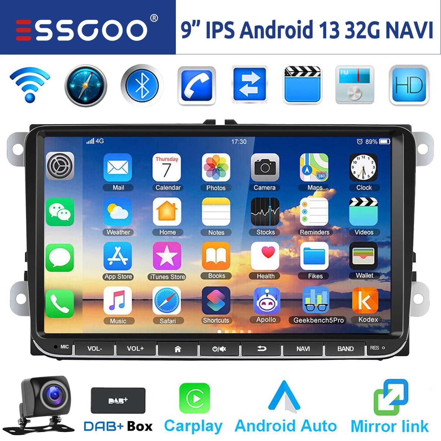 Road Riot 9-Inch Android Car Stereo – Wireless CarPlay Rock-Nav System