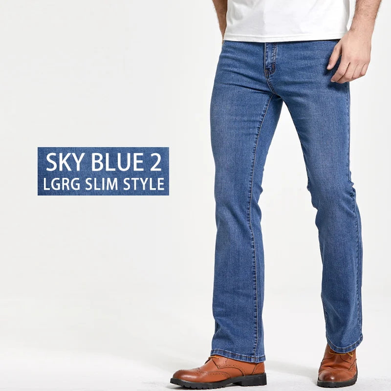 Mens Boot Cut Jeans Slightly Flared Slim Fit Blue Black Trousers Designer Classic Male Stretch Denim Pants - Premium blue jeans from Lizard Vigilante - Just $58.99! Shop now at Lizard Vigilante