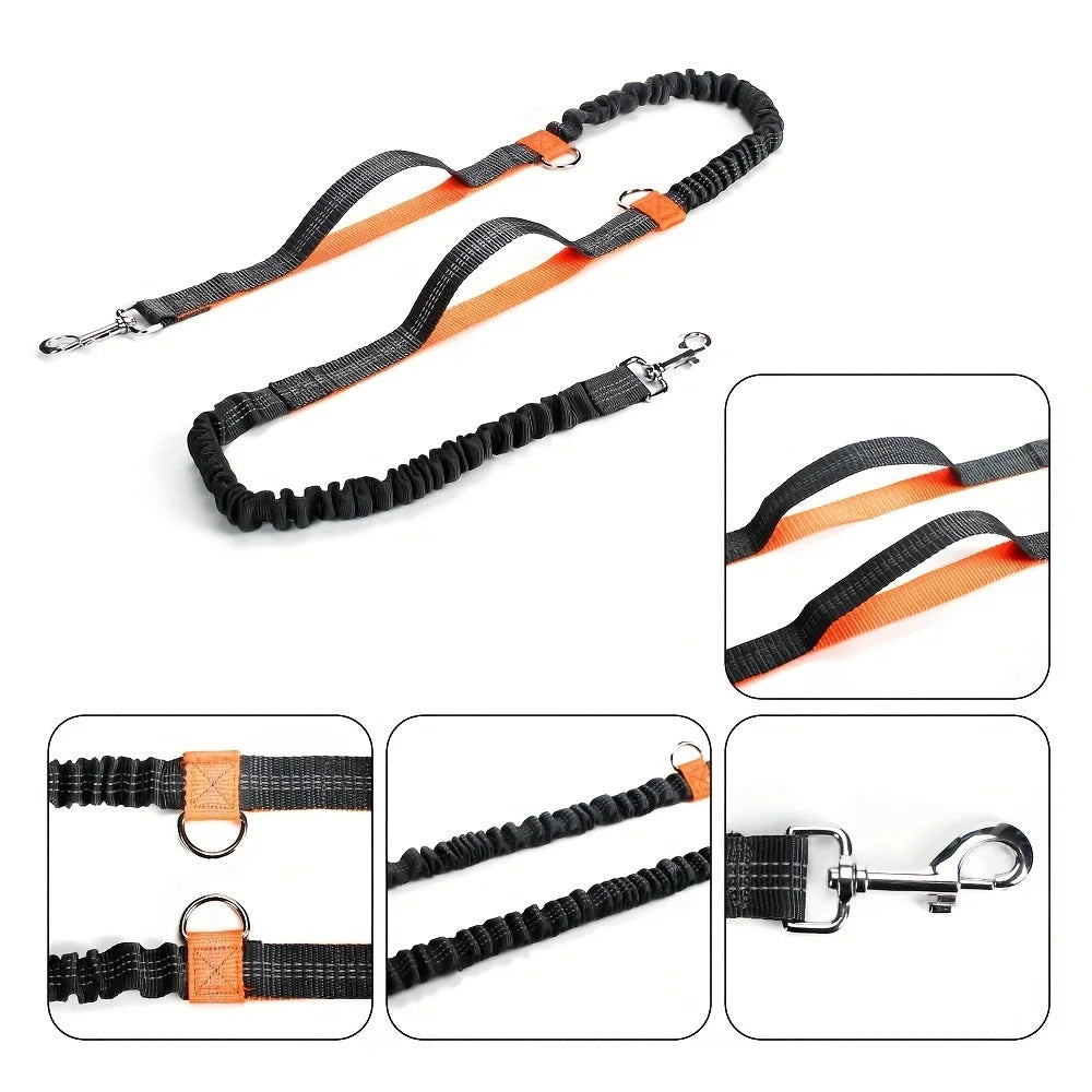 Reflective High-Visibility Hands-Free Elastic Running Belt Dog Leash | Durable Jogging and Hiking Pet Lead with Metal D-Ring Harness - Premium dog leash from Lizard Vigilante - Just $23.88! Shop now at Lizard Vigilante