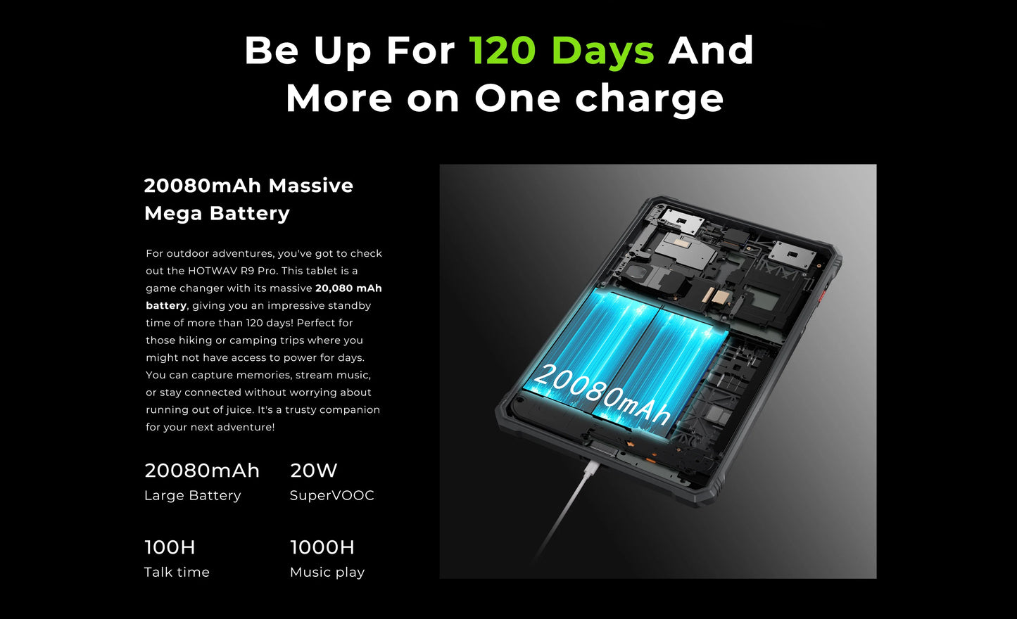 HOTWAV R9 Pro Rugged Tablet 11'' FHD+ 2K Display 20080mAh Massive Battery Pad Android 14 6GB 256GB Camera Global 4G Tablet PC