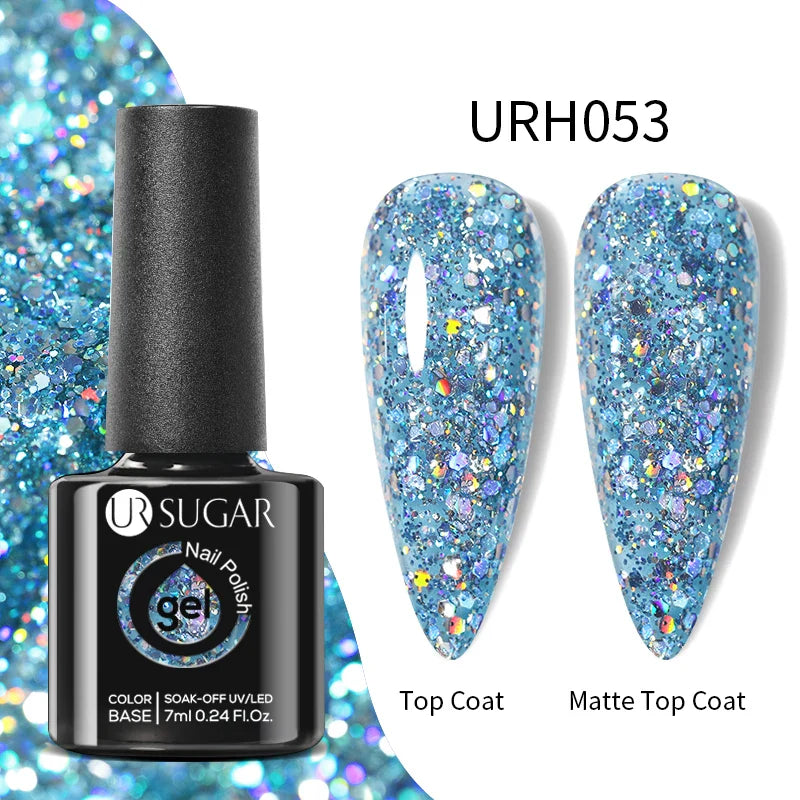 UR SUGAR Blue Color Rubber Base Gel Nail Polish Gold Glitter Base Gel Top Coat Soak Off UV LED Gel Nail Art Varnish Manicure