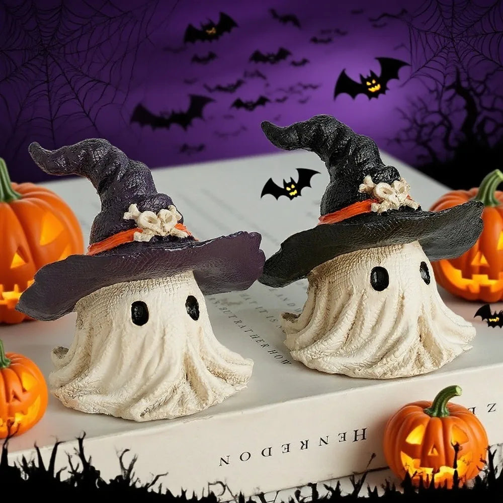 1PC Halloween Horror Hat Ghost Resin Craft Home Decor Scary Ornament Decoration Party Gift Spooky Collectible Art Fairy Garden