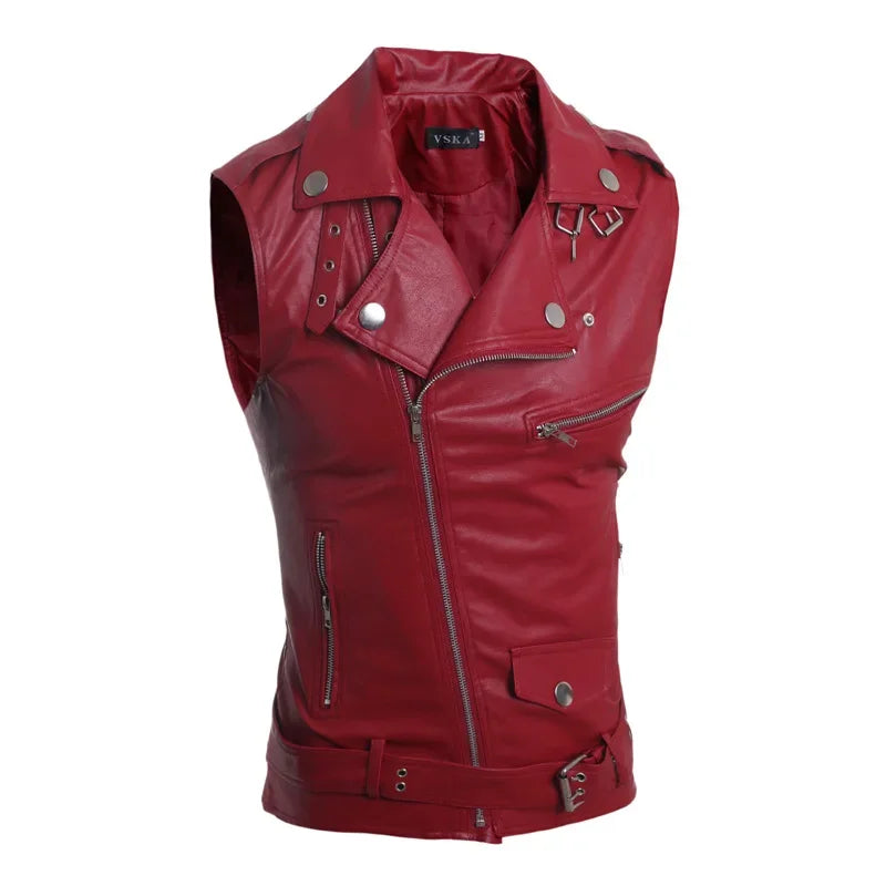 Casual PU Men Vest Waistcoat Winter Jacket Turn-Down Thicken Warm Coat Sleeveless Leather Clothes Male Clothing - Lizard Vigilante