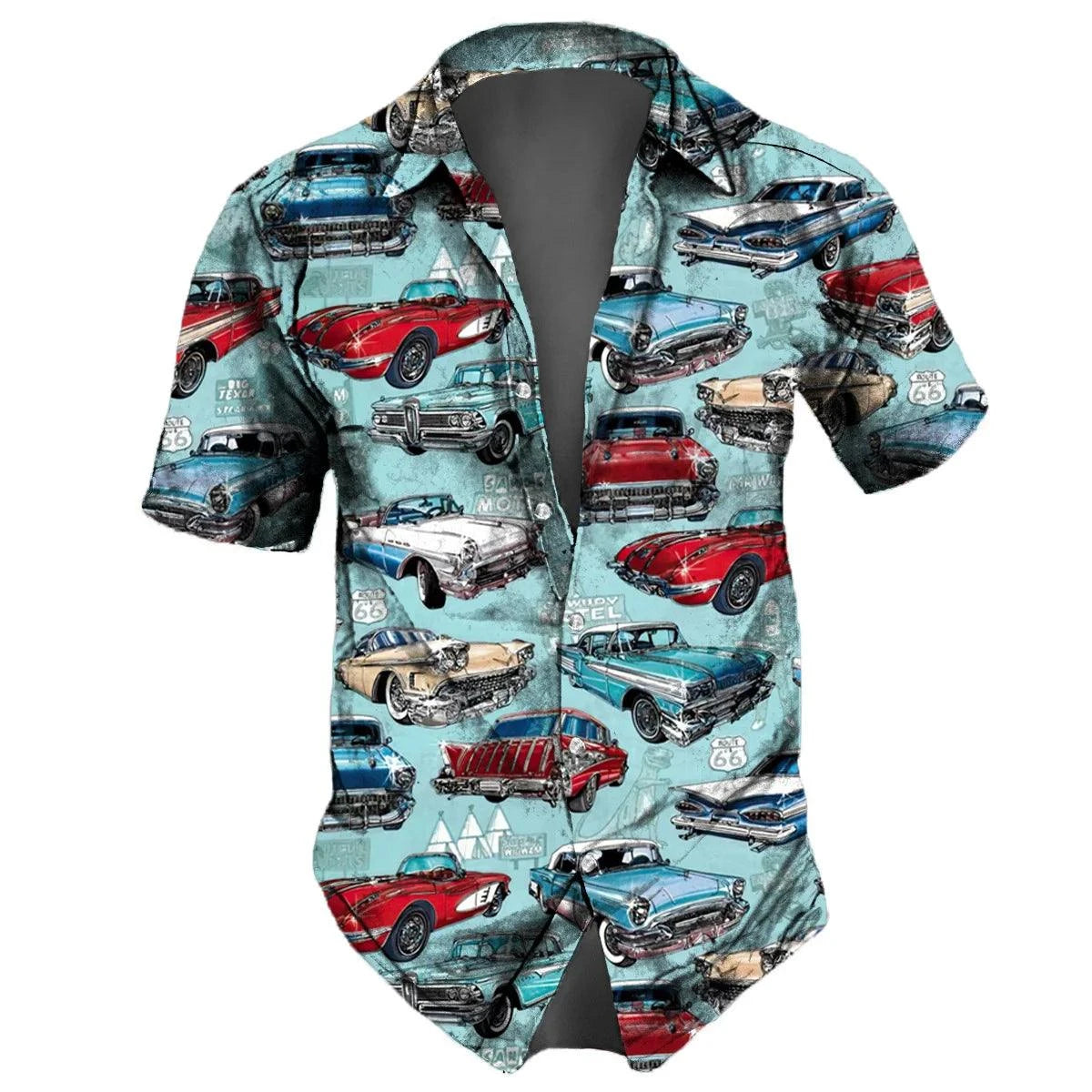 "U.S. Route 66 Retro Hawaiian Shirt" - 3D Fashion Short Sleeve Streetwear for Men - Premium hawaiian shirt from Lizard Vigilante - Just $26.66! Shop now at Lizard Vigilante