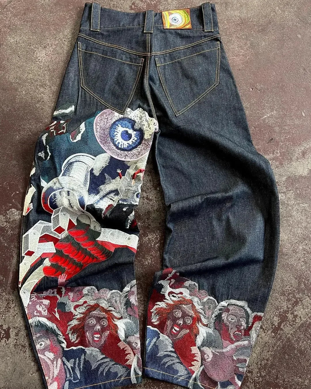BiggOrange Y2K Chaos Jeans: Harajuku Hip-Hop Meets Gothic Glam in These Retro Wide-Leg Trouser Pants (Unisex Vibes, All Season Flex) - Premium pants from Lizard Vigilante - Just $187.99! Shop now at Lizard Vigilante