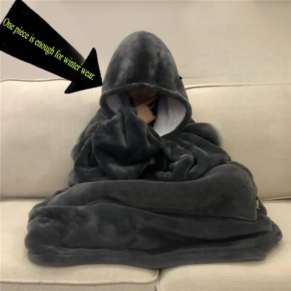 Flannel Warm Sleepwear Lazy Blanket Winter Nightgown Can Be Worn Out Loose And Plush Thick Couple Cold Proof Warms Home Clothes