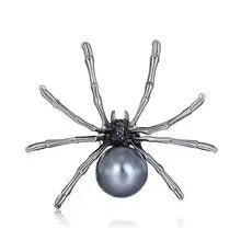 Venom Stage Spider Brooch – Giant Crystal Punk Insect Pin with Pearl Shockwave