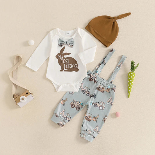 Baby Girl Easter Outfit Floral Print Ruffle Sleeve Romper Headband Tutu Skirt Leg Warmers 4 Pcs Set Bunny Ear Bow