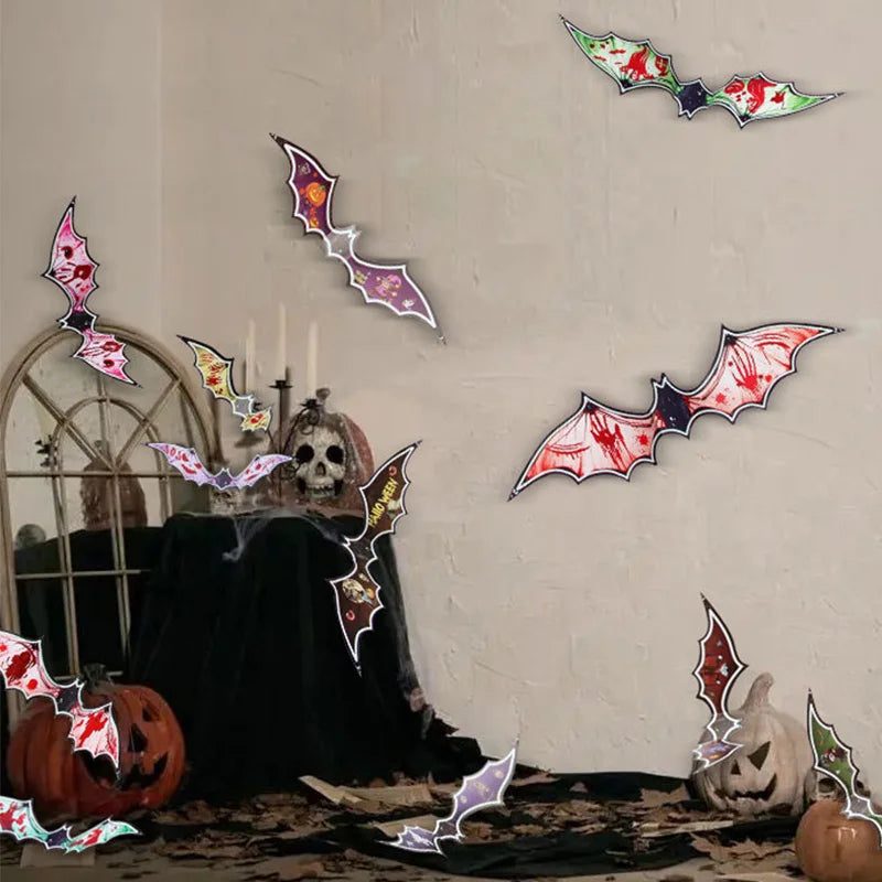 Halloween 3D Luminous Bats Decoration Plastic Bat Wall Stickers for Home Window Decor Yard Sign Outdoor Lawn Spooky Party