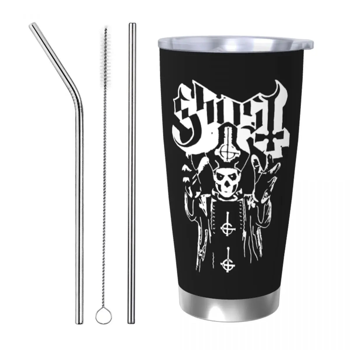 Ghost Heavy Metal 20oz Insulated Tumbler with Straw – Stainless Steel Coffee Mug for Hot & Cold Drinks - Premium tumbler from Lizard Vigilante - Just $28.88! Shop now at Lizard Vigilante