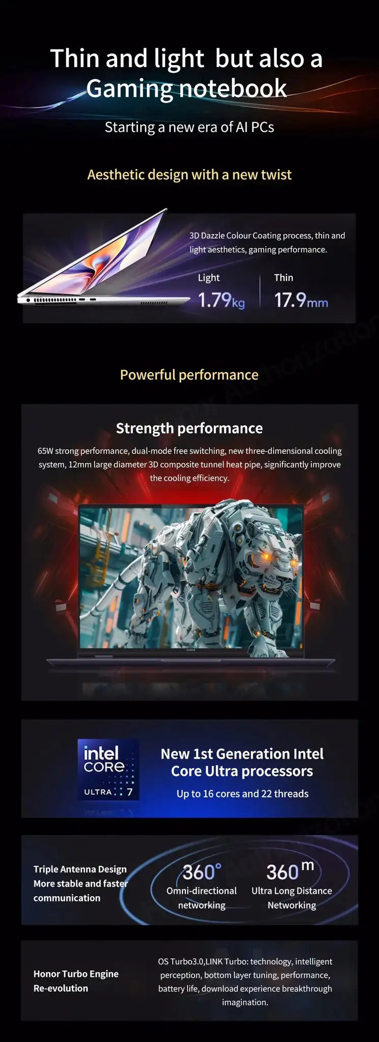 Honor MagicBook Pro 16 2024 ,16 ",Intel® Core™Ultra 5 125H 24GB 1TB RTX4060,IPS ,3072*1920
