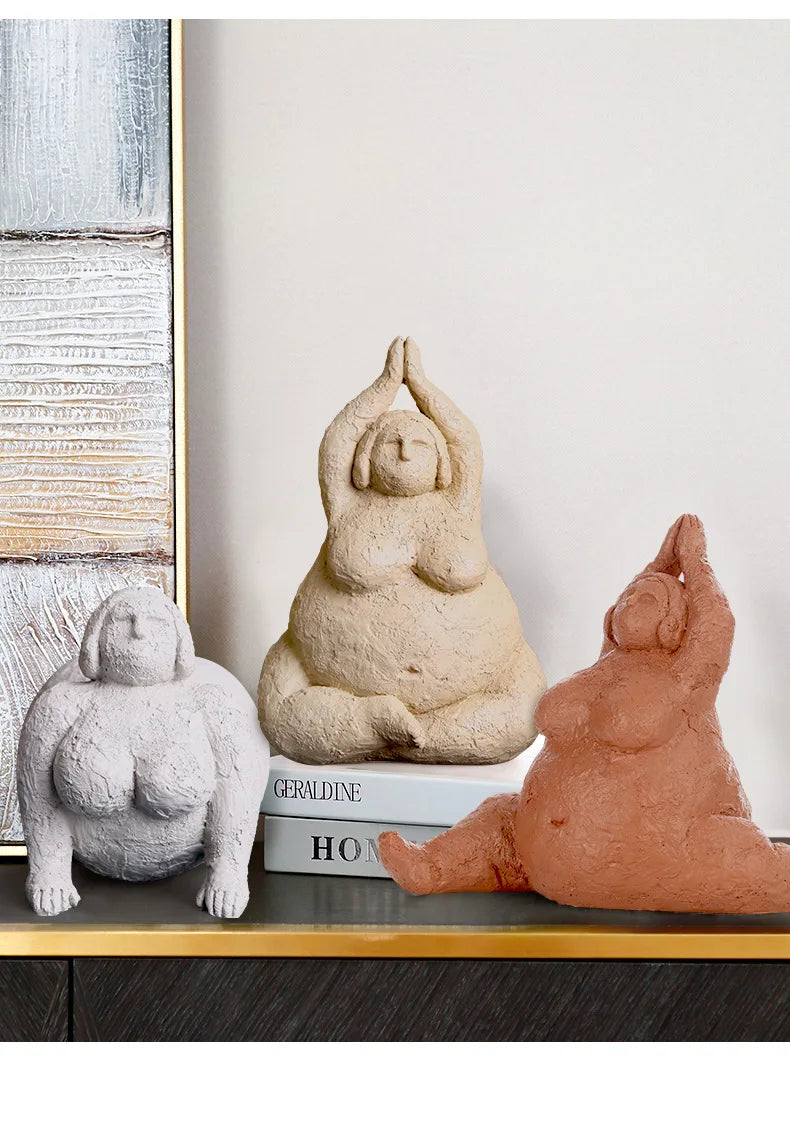 Abstract Body Sculpture Resin Handicraft Fat Woman Yoga Statue Irregular Hand-made Clay Sculptures Home Decoration Accessories