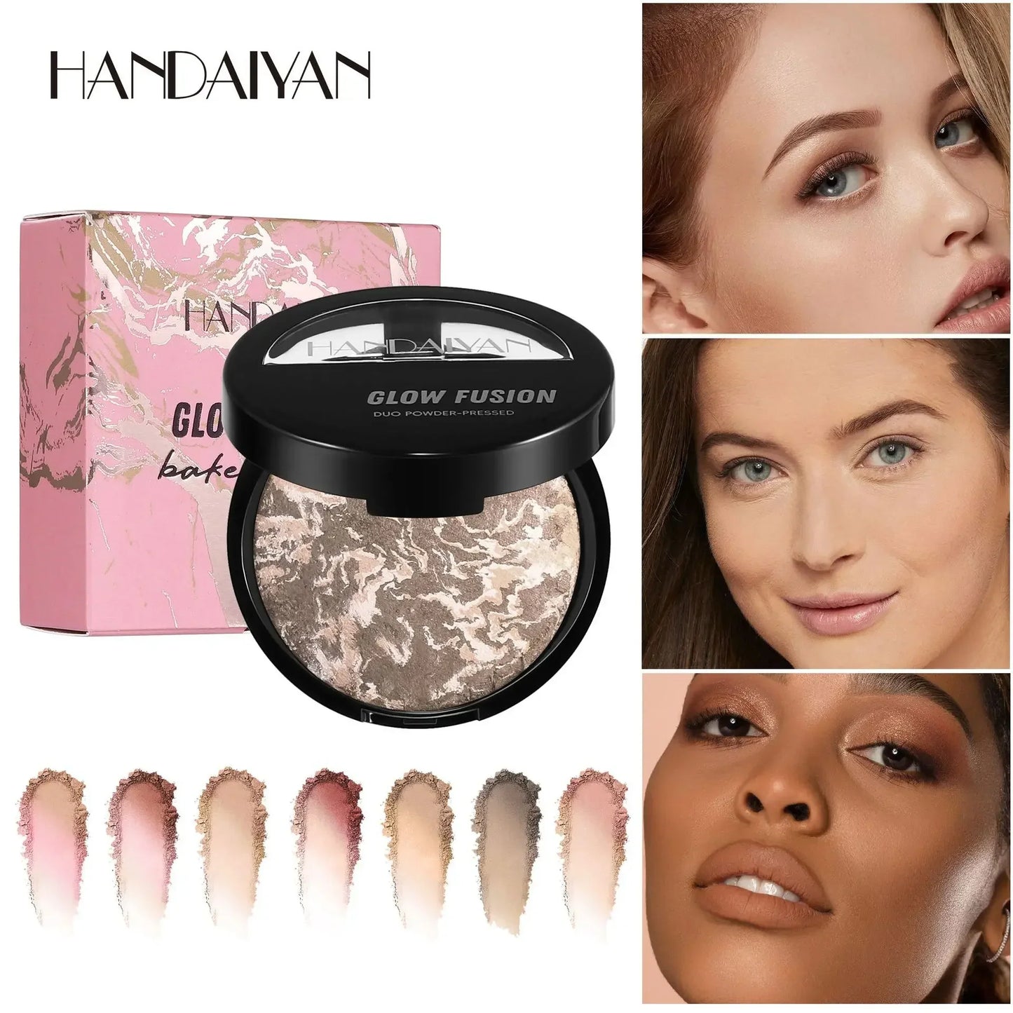 7 Colors Baked Duo Powder Matte Finishing Face Foundation Setting Powder Compact Waterproof Full Coverage Makeup Setting Base