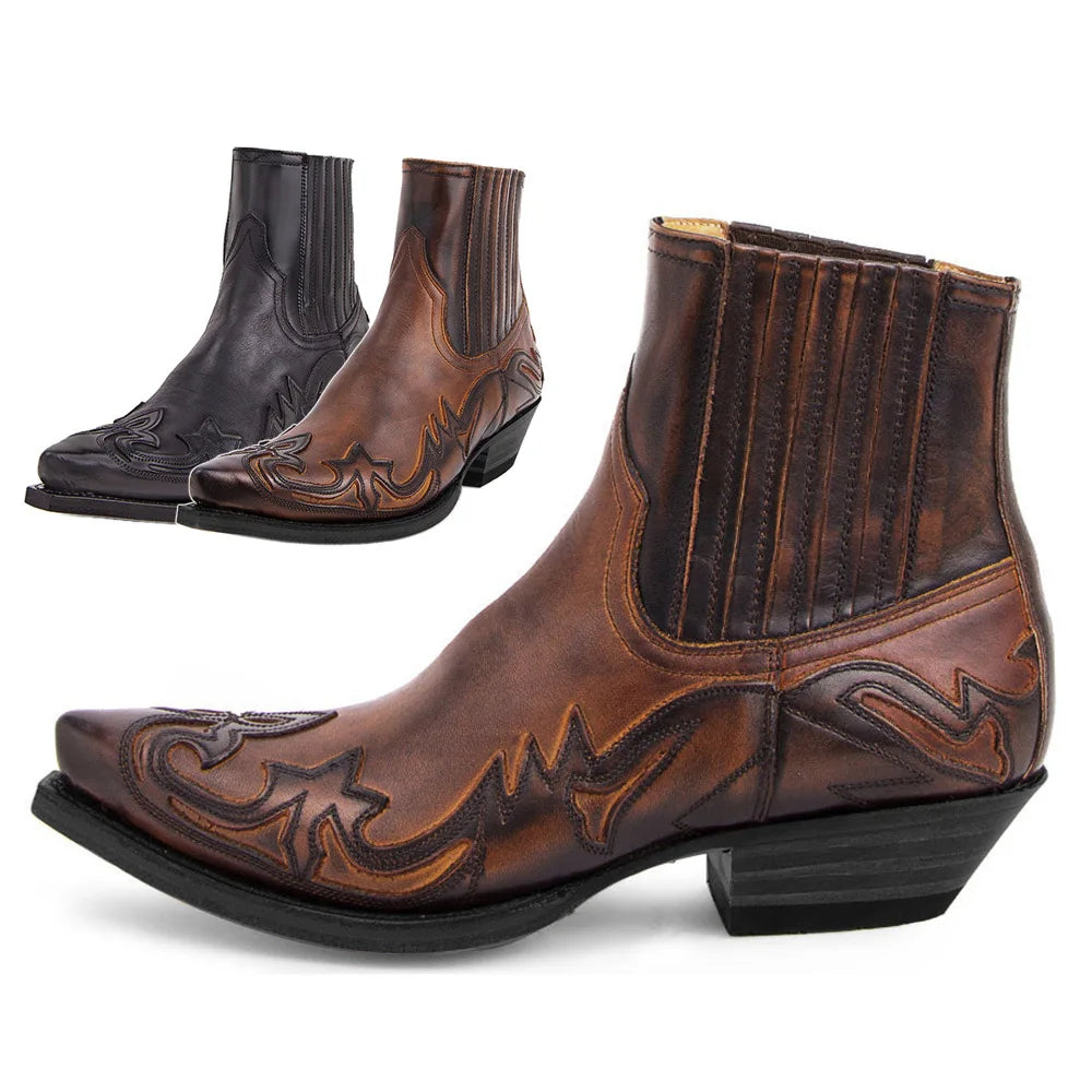 Men's Retro Cowboy Boots with Embroidery | Steampunk Leather Ankle Boots | Western Martin Boots - Premium boots from Lizard Vigilante - Just $58.88! Shop now at Lizard Vigilante